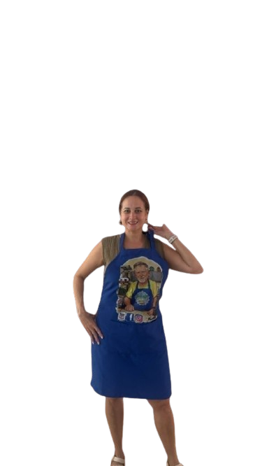 Yasiri wearing the blue Gringo Baker apron